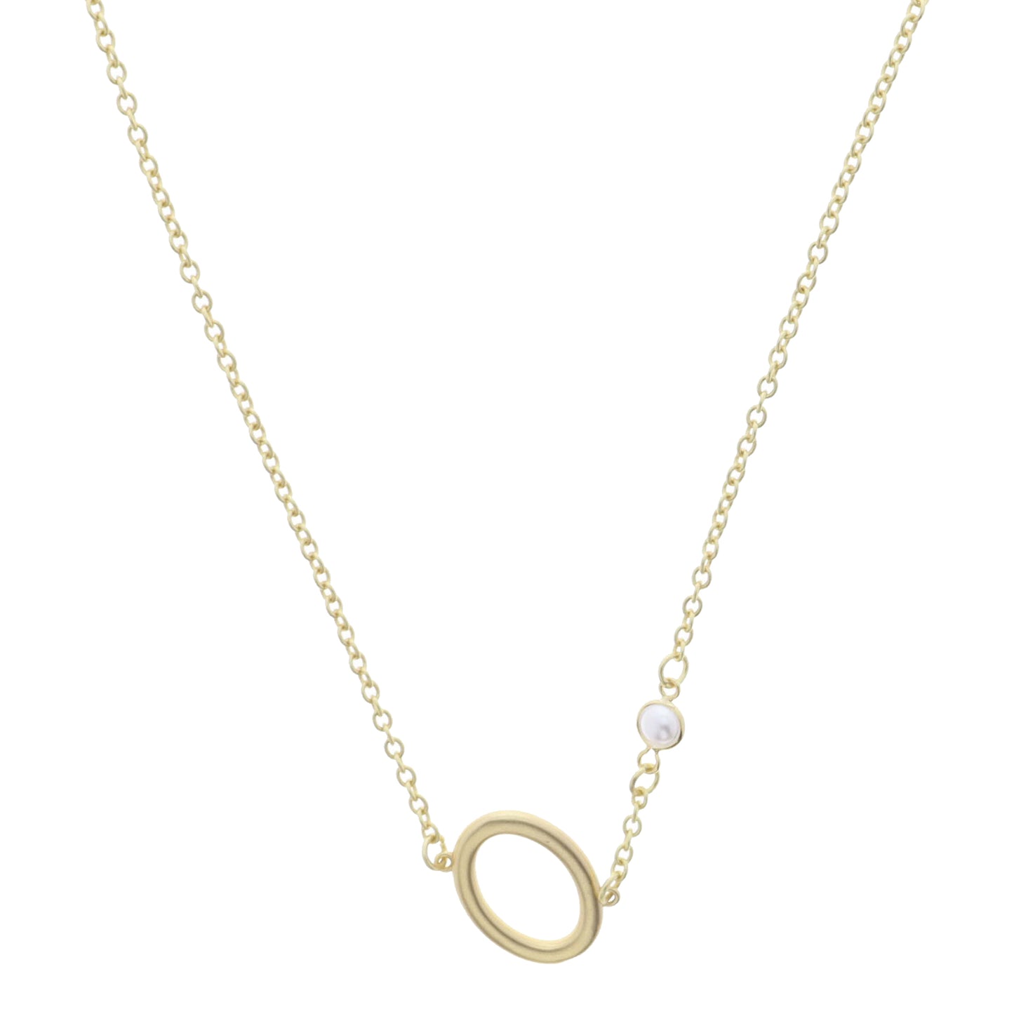 Gold Sideways "O" Initial with Pearl Bezel Station Accent Necklace