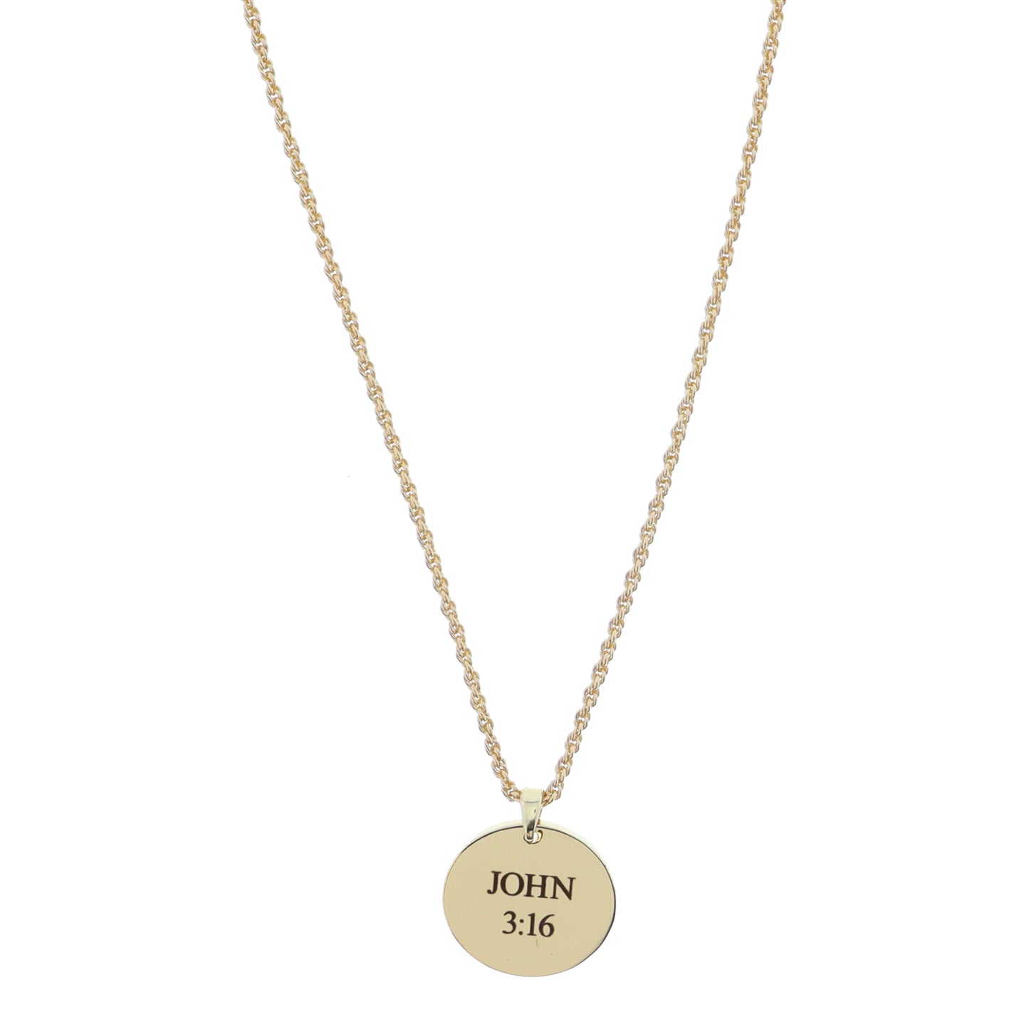 Shiny Gold Circle Disc with "JOHN 3:16" Necklace