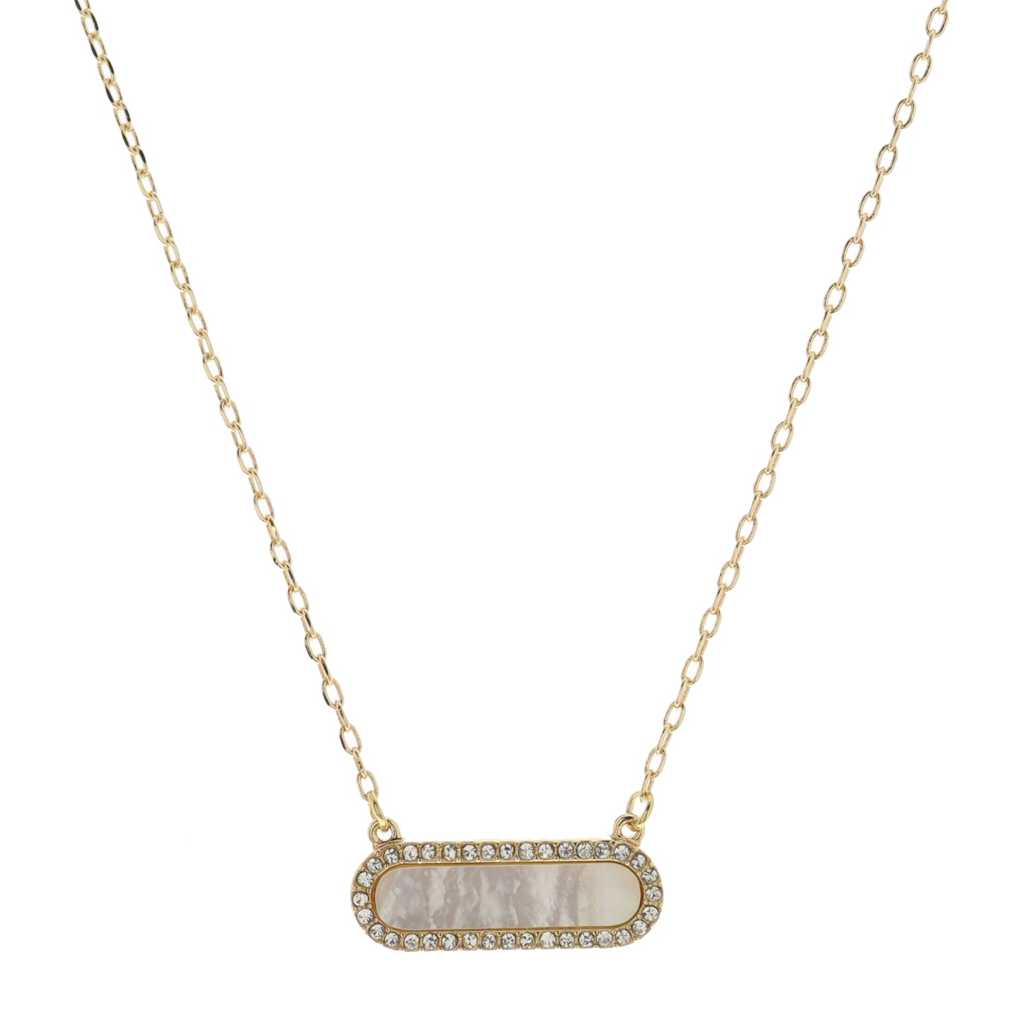 Horizontal Shell Inlay Oval with Crystal Edge Necklace