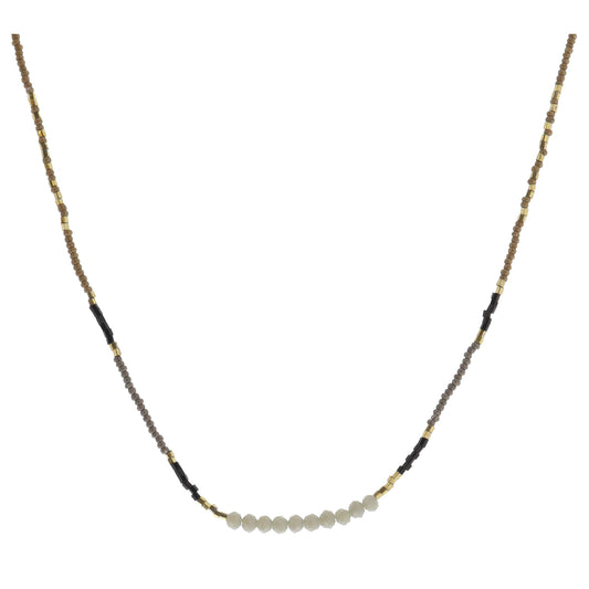 Taupe, Gold, Grey, Black Beaded with Grey Faceted Beaded Portion Necklace