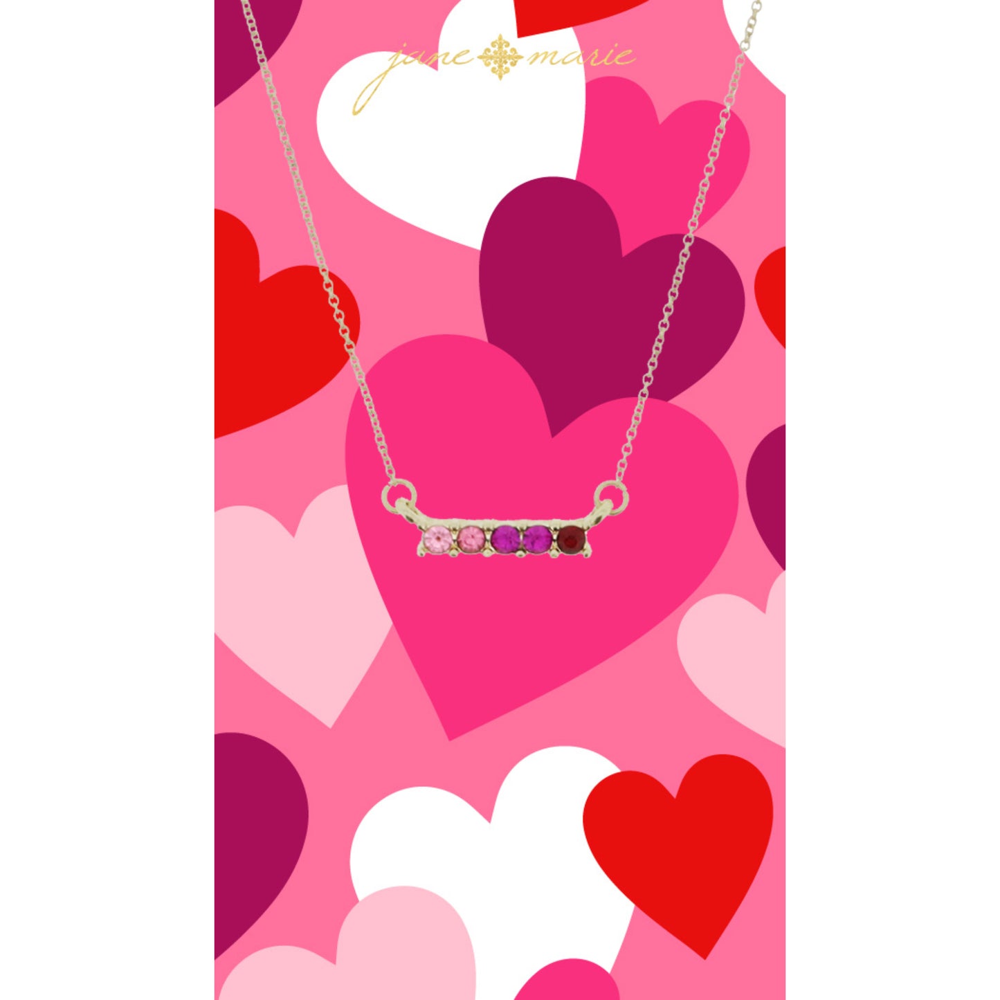 16" Multi Pink Crystal Gradient Bar Necklace, 3" Ext