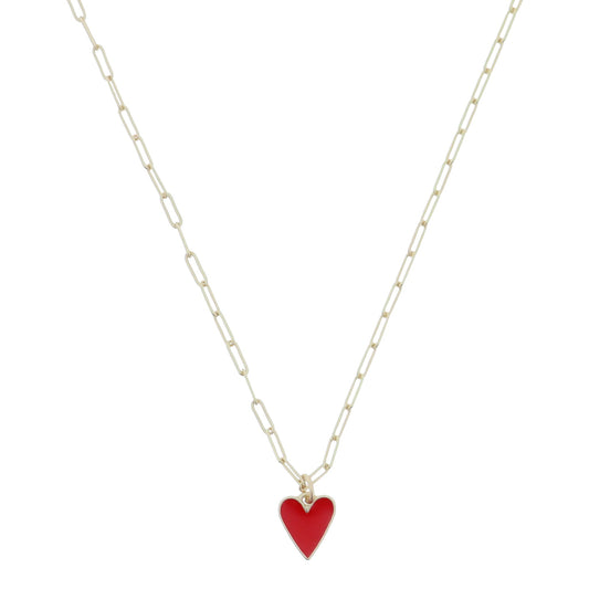 Kids 14" Red Enamel Heart Necklace, 3" Ext