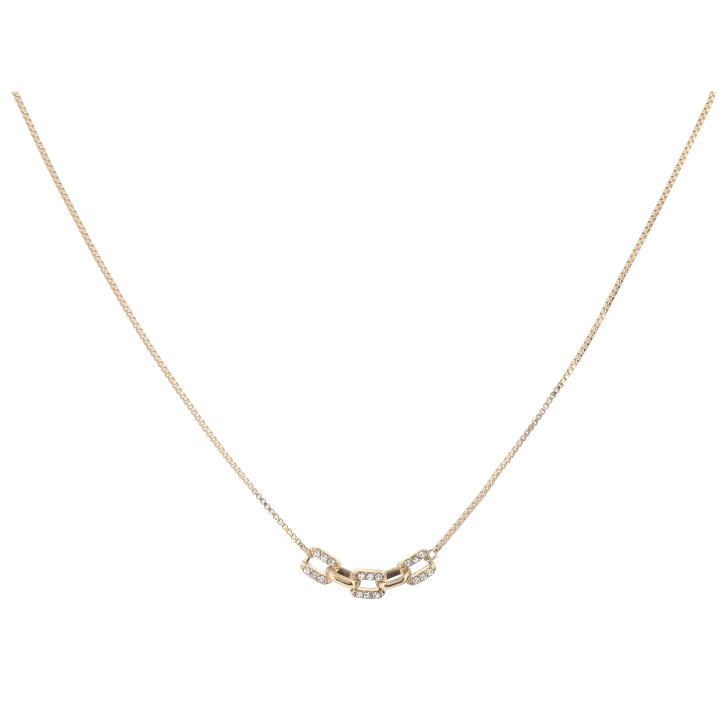 Petite Gold Box Chain with Crystal Embellished and Gold Cable Chain Portion Necklace, 3" Ext