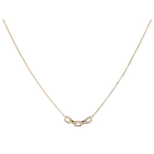 Petite Gold Box Chain with Crystal Embellished and Gold Cable Chain Portion Necklace, 3" Ext