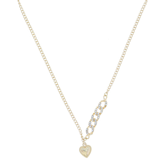 Split Crystal Embellished Curb Chain Portion with Gold Heart Dangle Necklace, 3" Ext
