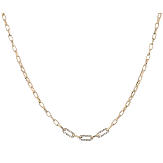 Gold Oval Link Chain with Crystal Paperclip and Gold Oval Link Portion Necklace, 3" Ext