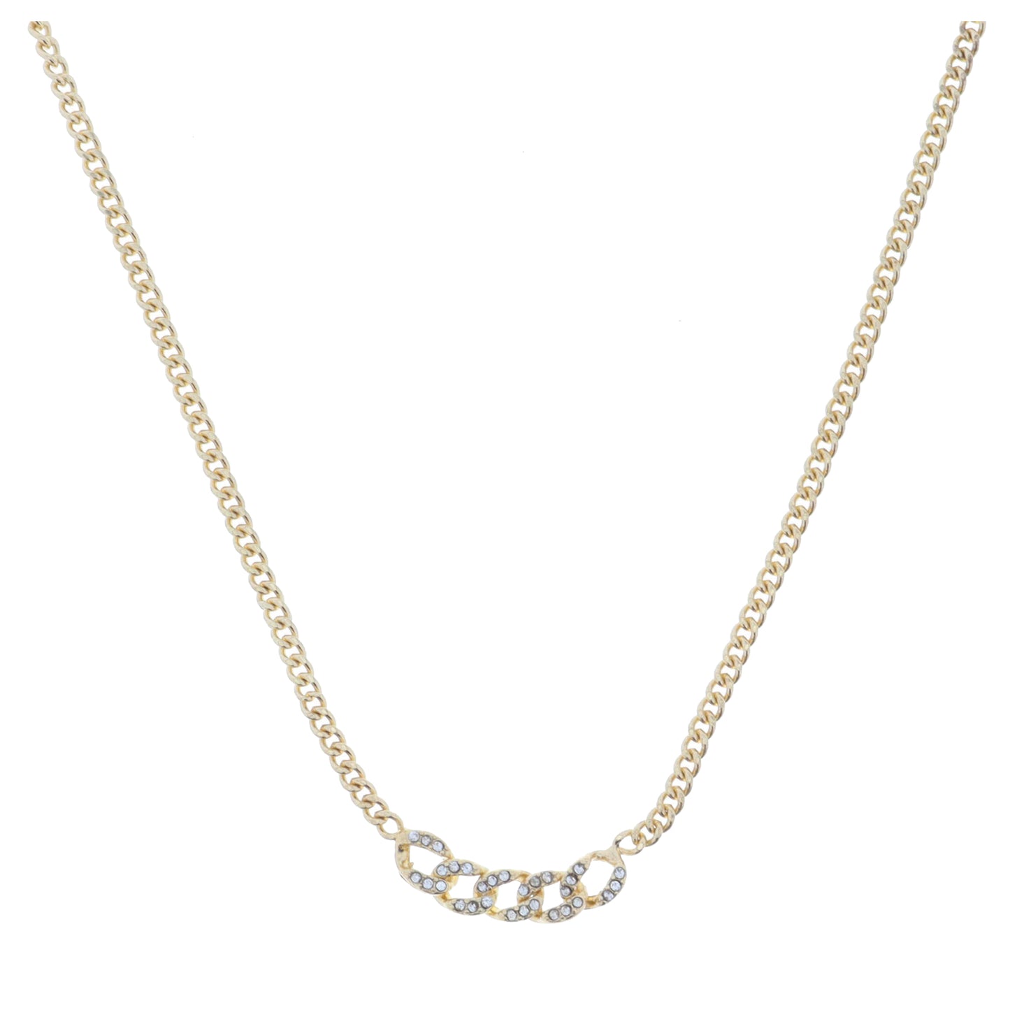 Petite Gold Curb Chain with Crystal Embellished Curb Chain Portion Necklace, 3" Ext