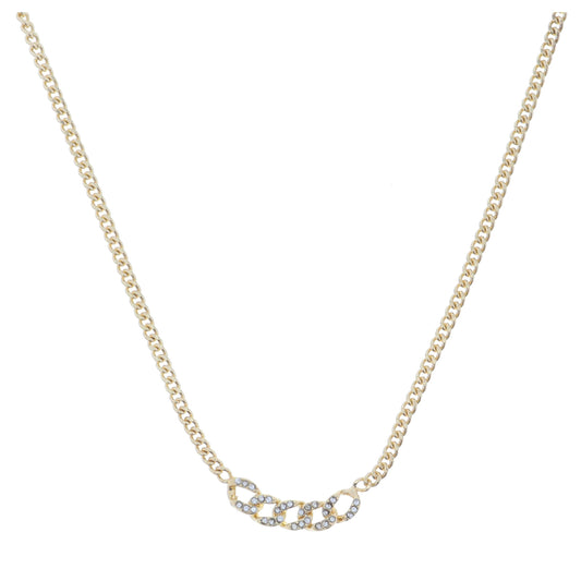 Petite Gold Curb Chain with Crystal Embellished Curb Chain Portion Necklace, 3" Ext