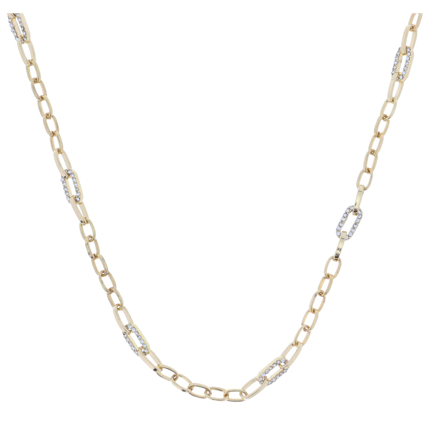 Gold Oval Link Chain with Crystal Embellished Link Stations Necklace, 3" Ext