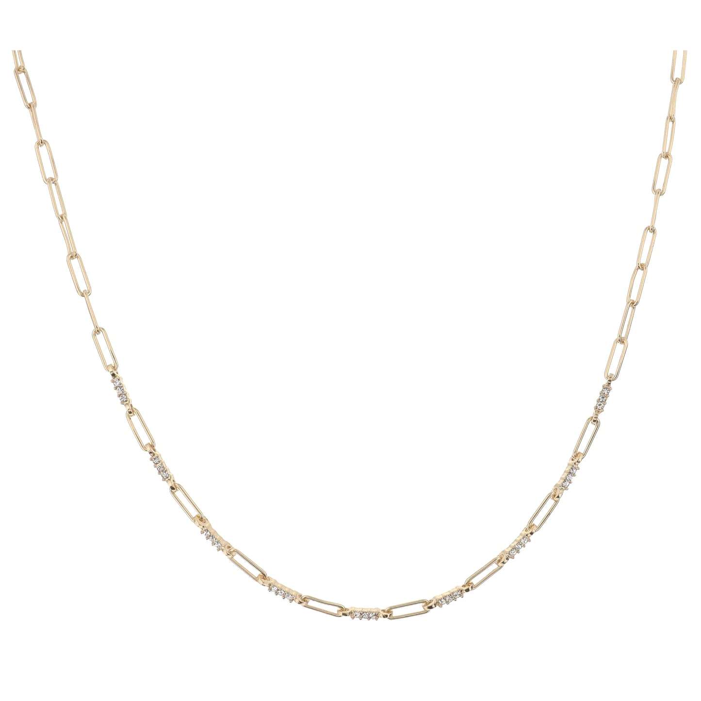 Gold Paperclip Chain with Mini Crystal Bar Linking Stations Necklace, 3" Ext