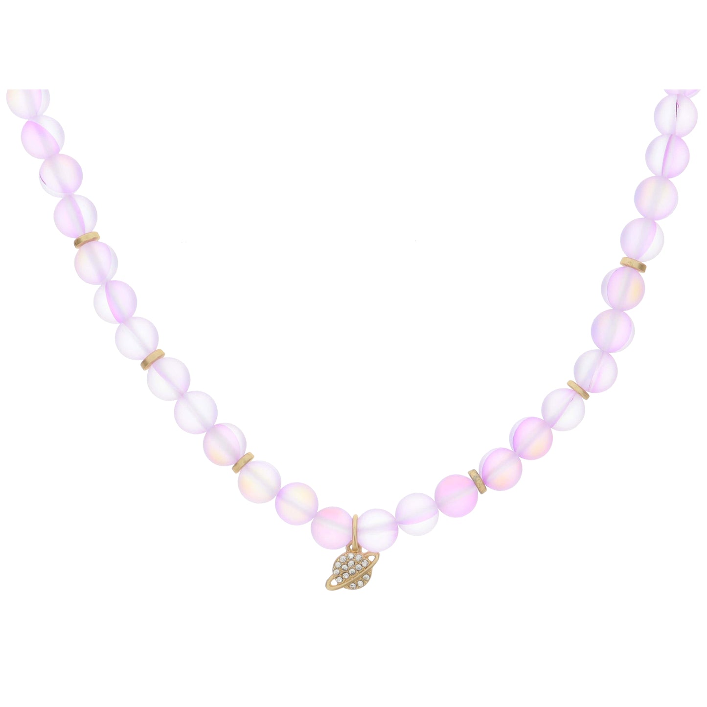 Kids Lavender Opal Beaded with Crystal Pave Gold Planet Necklace