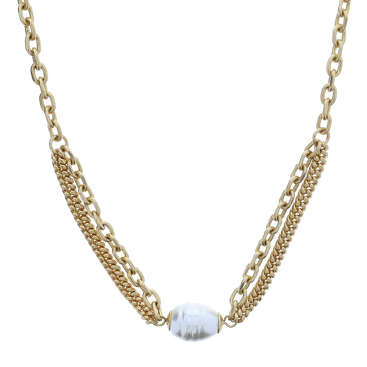 Gold Cable Chain with 2 Strand Cable and Curb Chain Portion and Chunky Pearl Necklace