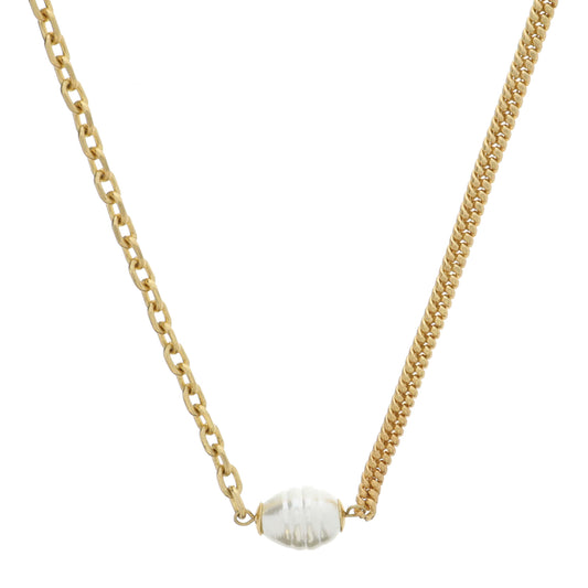 Half Gold Cable Chain, Half Gold Curb Chain with Chunky Pearl Necklace