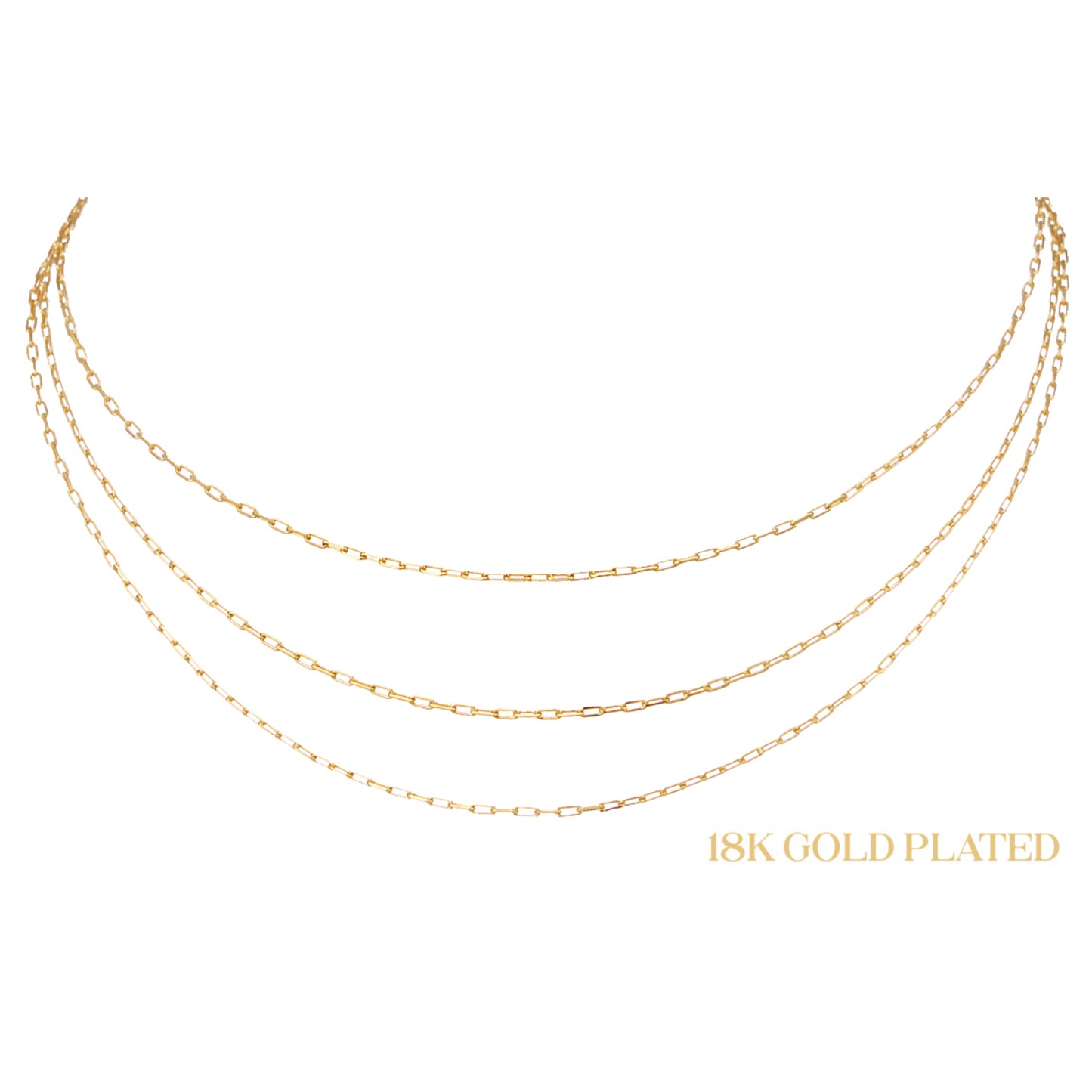 18K Gold Plated 3 Layer Petite Paperclip Chains Necklace