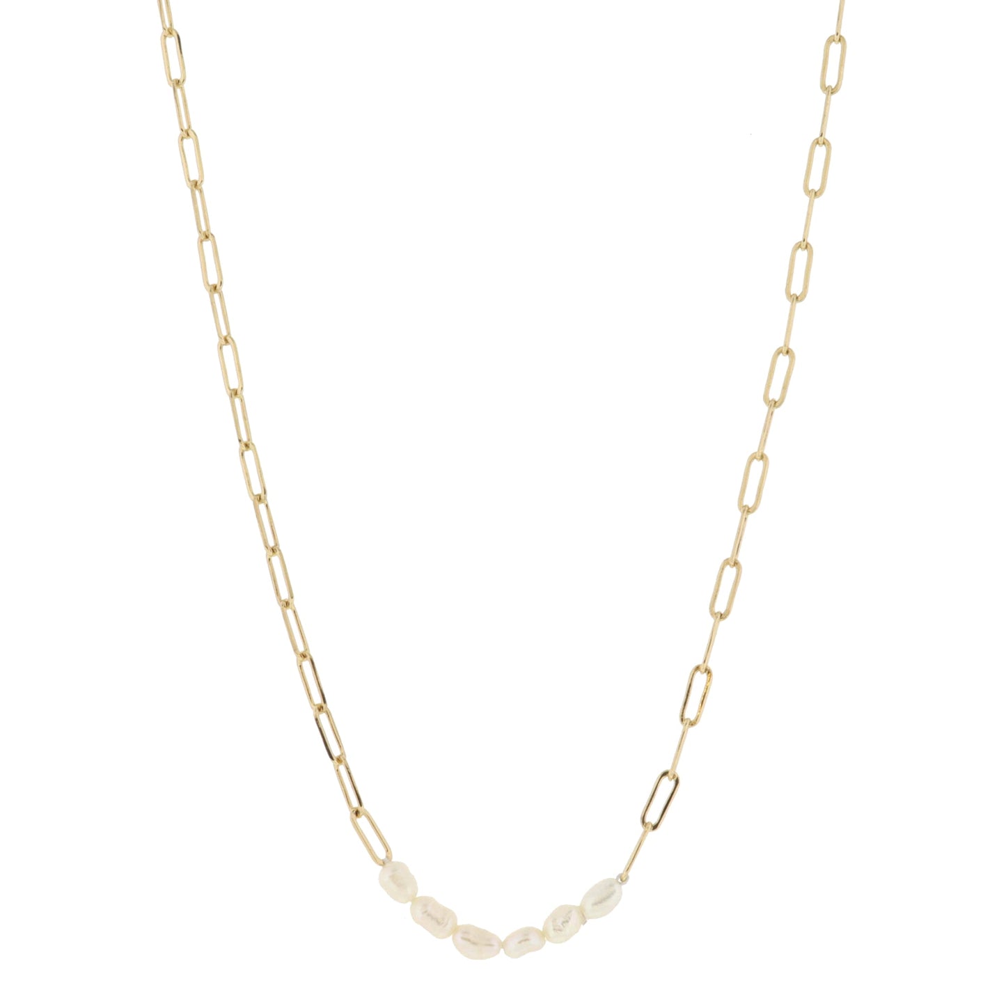 18K Gold Plated Paperclip Chain with Natural Pearl Portion Necklace