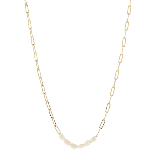 18K Gold Plated Paperclip Chain with Natural Pearl Portion Necklace