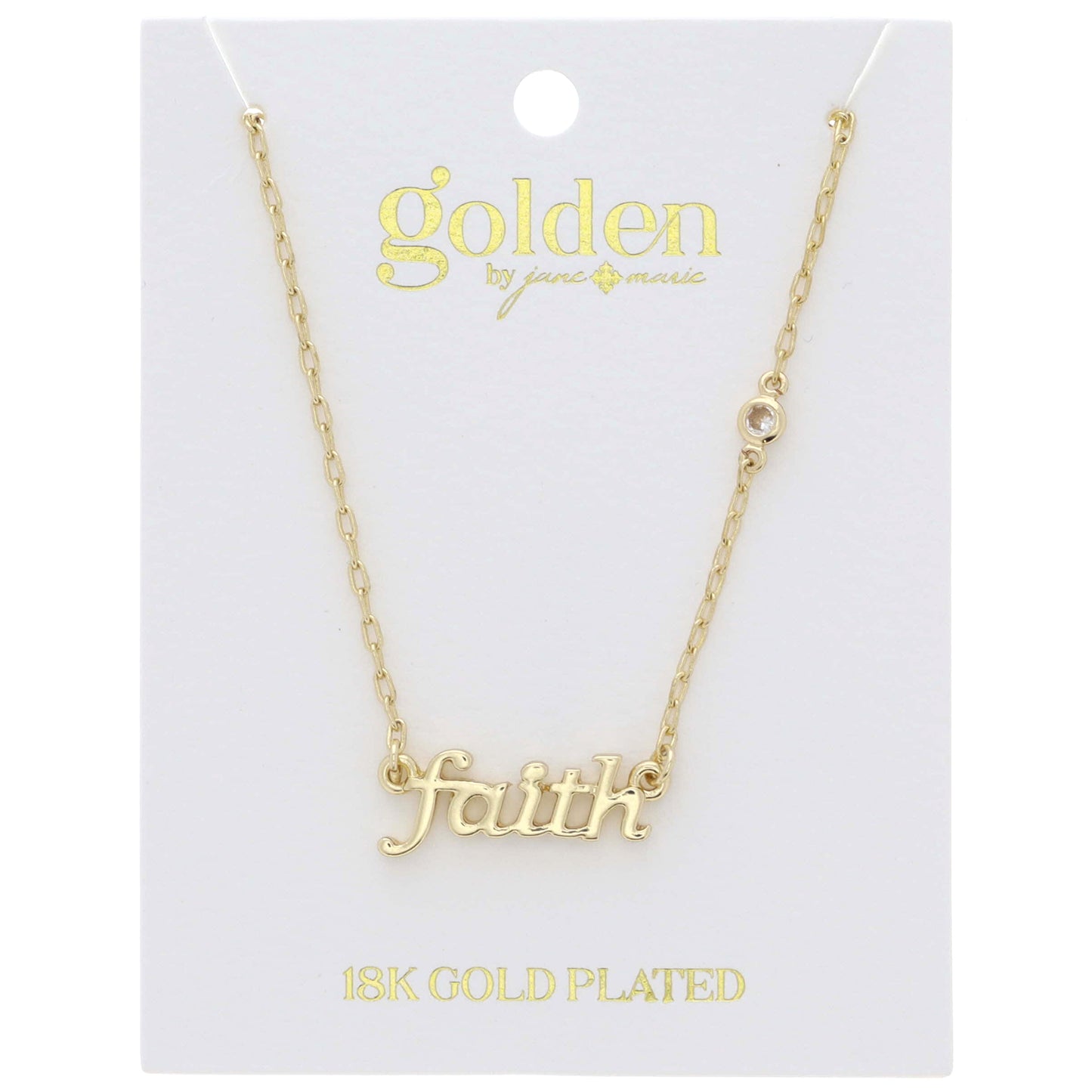 18K Gold Plated "faith" with Clear Crystal Accent Necklace