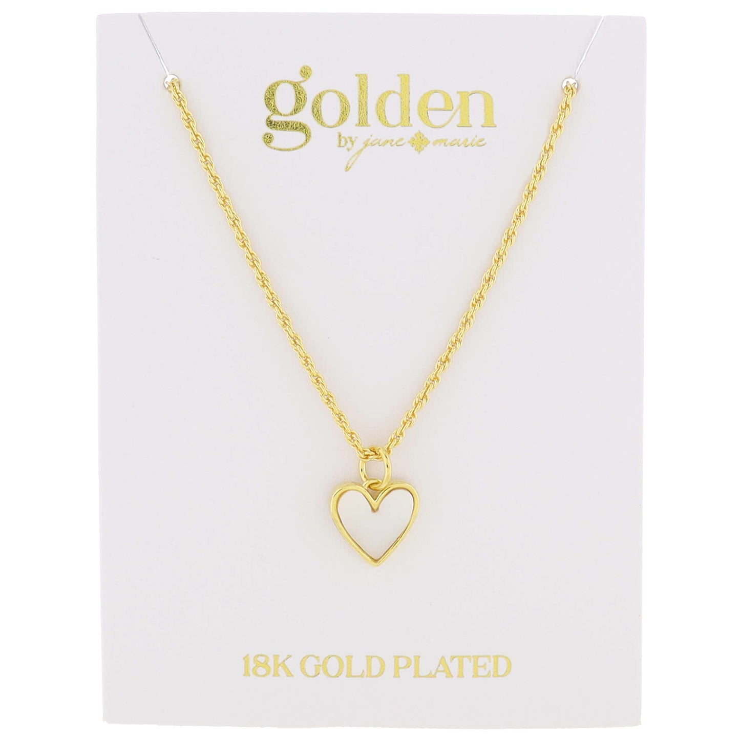 16" 18K Gold Plated Shell Inlay Heart Necklace, 3" Ext