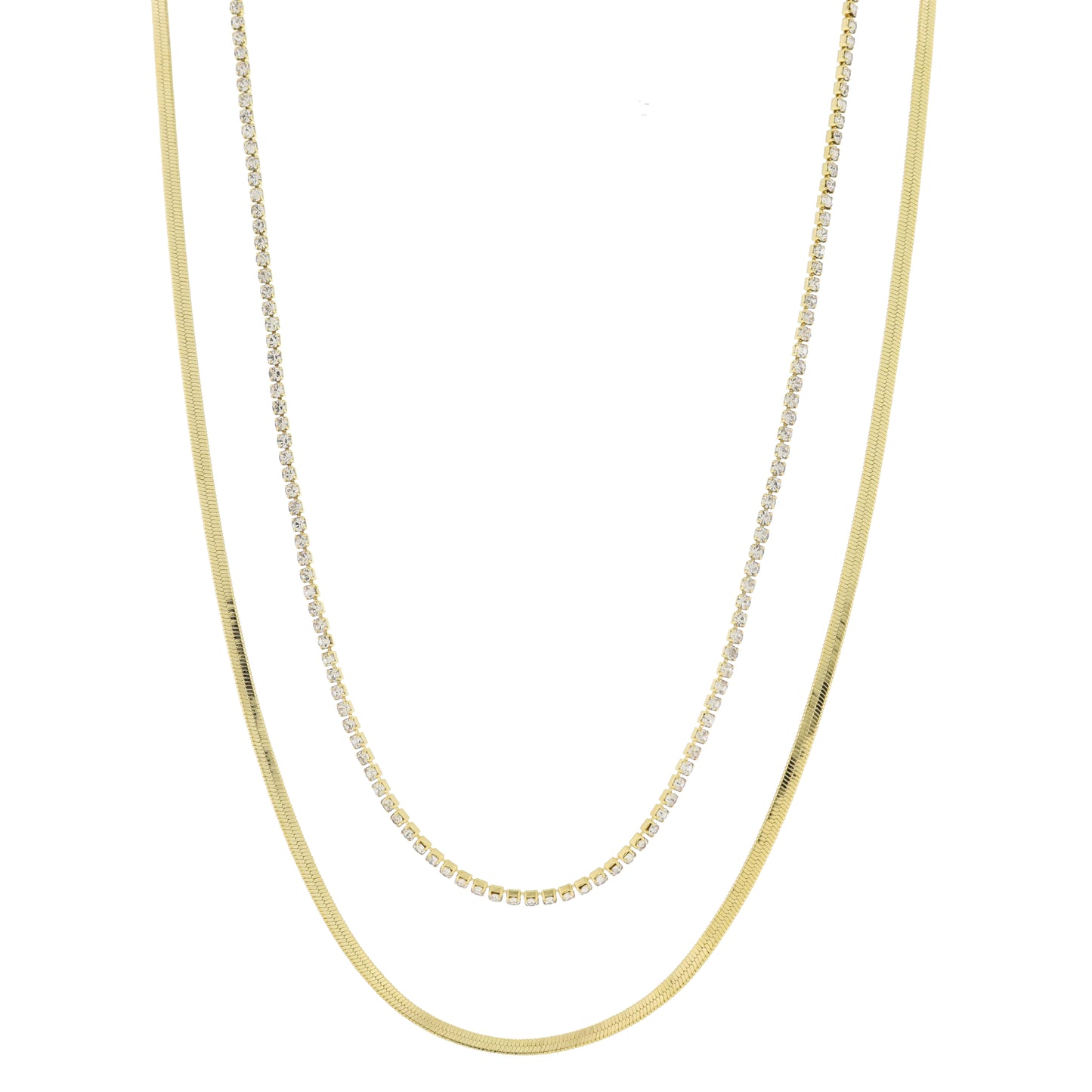 16", 18" 18K Gold Plated Dainty 2 Strand, Mini Crystal Strand, Snake Chain Necklace, 3" Ext