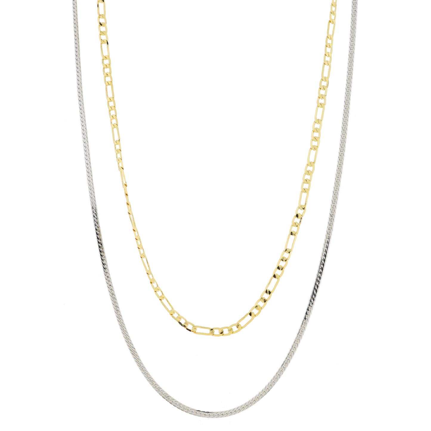 16", 18" 18K Gold Plated Dainty 2 Strand, Gold Fiagro Chain, White Gold Herringbone Chain Necklace, 3" Ext