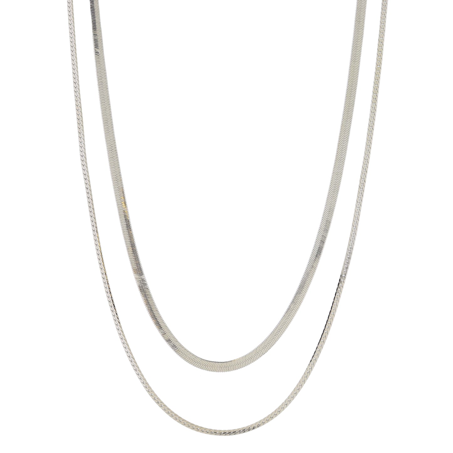 16", 18" 18K White Gold Plated Dainty 2 Strand, Snake Chain, Herringbone Chain Necklace, 3" Ext
