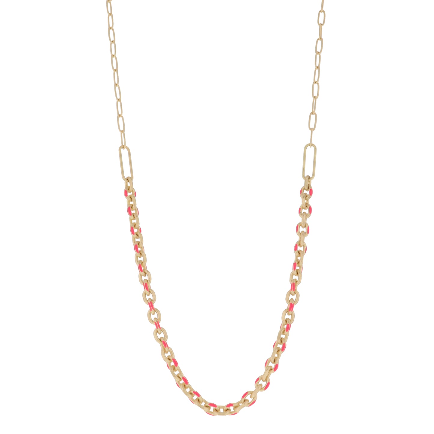 Hot Pink Enamel Cable Chain with Large Gold Paperclip Links Necklace, 3" Ext
