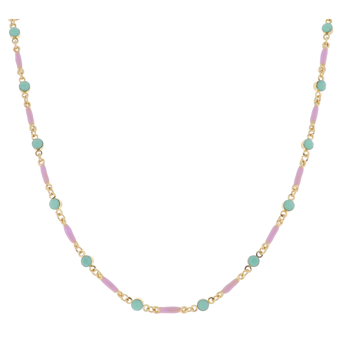 Kids Mini Lavender Enamel Bars with Mint Moonstone Crystal Links Necklace, .15" Pendants