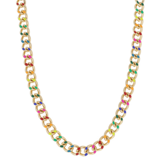 Multi Enamel Curb Chain Necklace