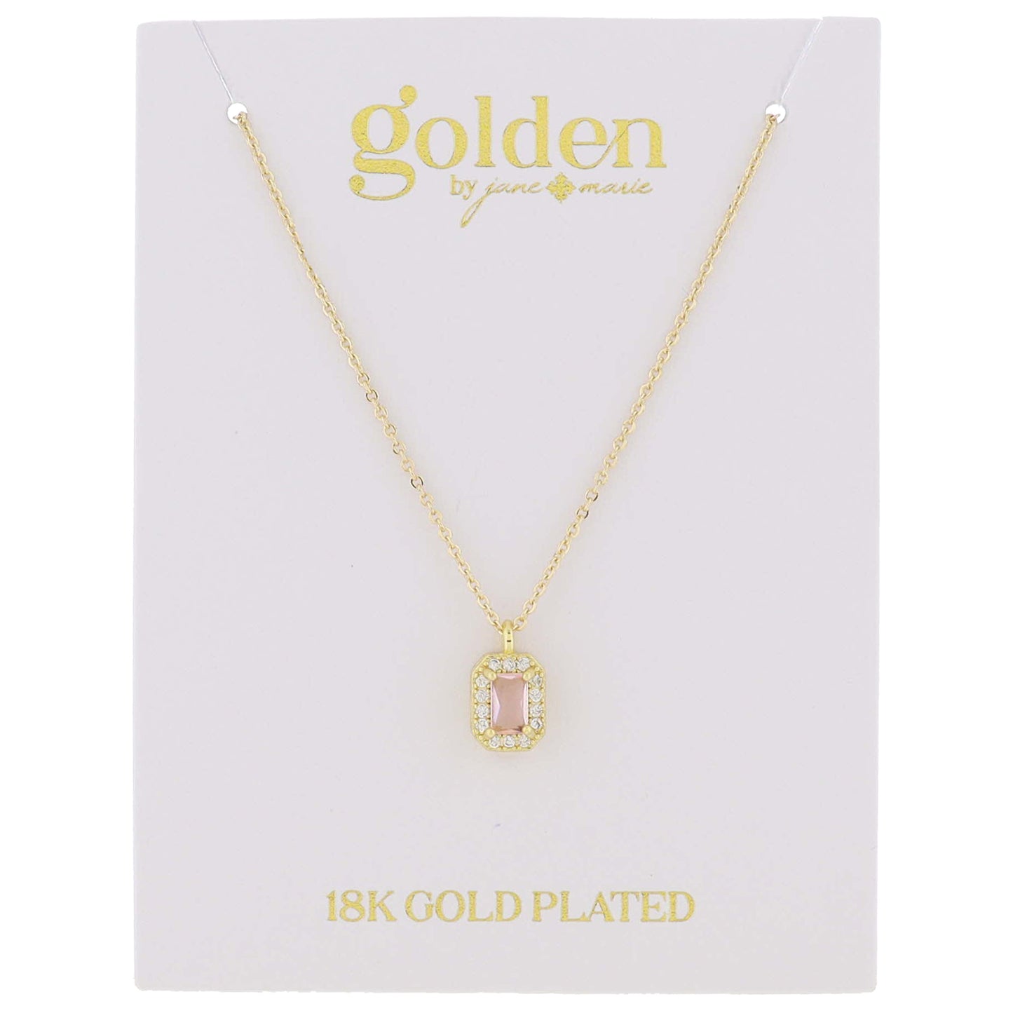 18K Gold Plated Garnet Baguette with Mini Crystal Outline Necklace, .35" Pendant