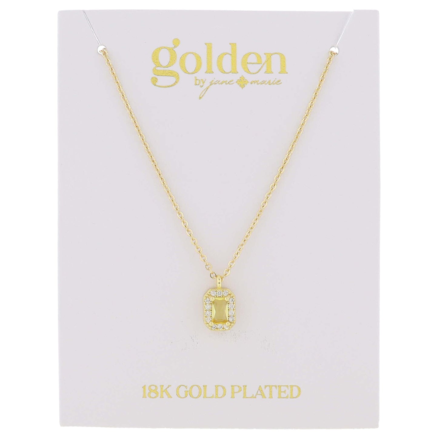 18K Gold Plated Topaz Baguette with Mini Crystal Outline Necklace, .35" Pendant