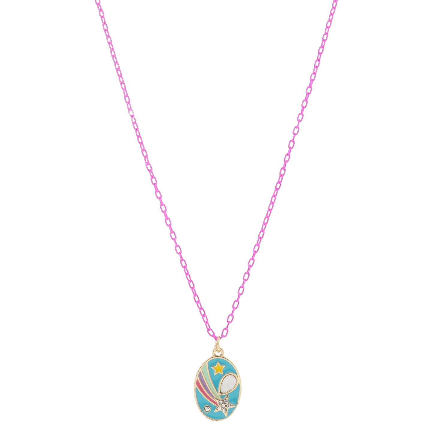 Kids Teal & Multi Enamel Shooting Star with Mini Crystals & Moonstone Accent Necklace, .65" Pendant
