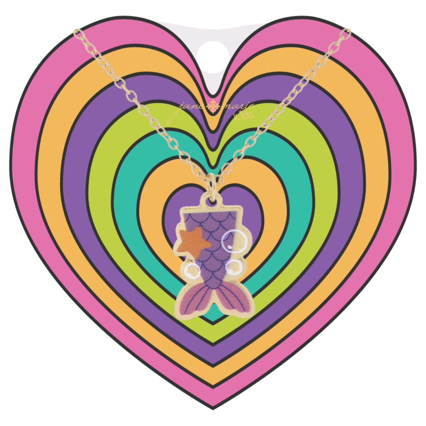 Kids Multi Purple Mermaid Tail and Starfish Necklace, .75" Pendant