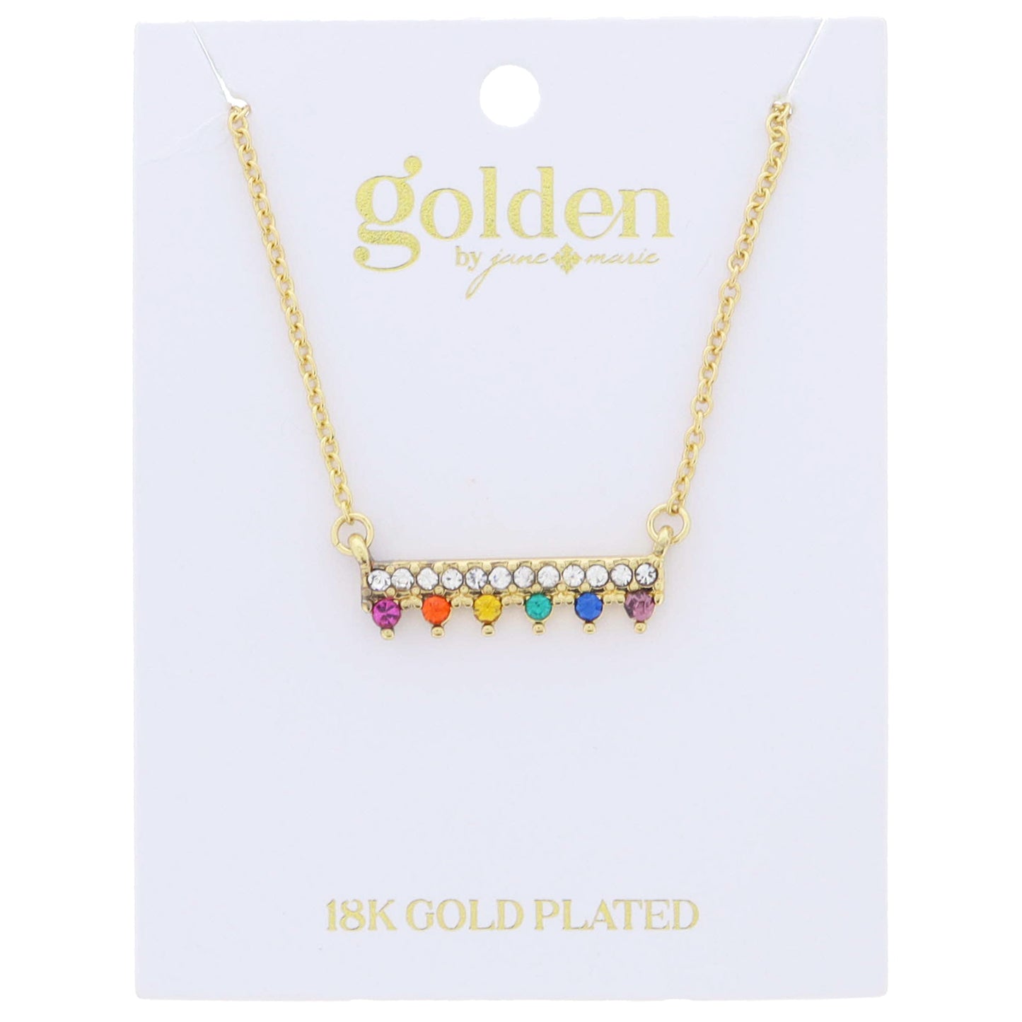 18K Gold Plated Cleara Crystal Bar with Multi Crystal Studs Necklace .25" Pendant