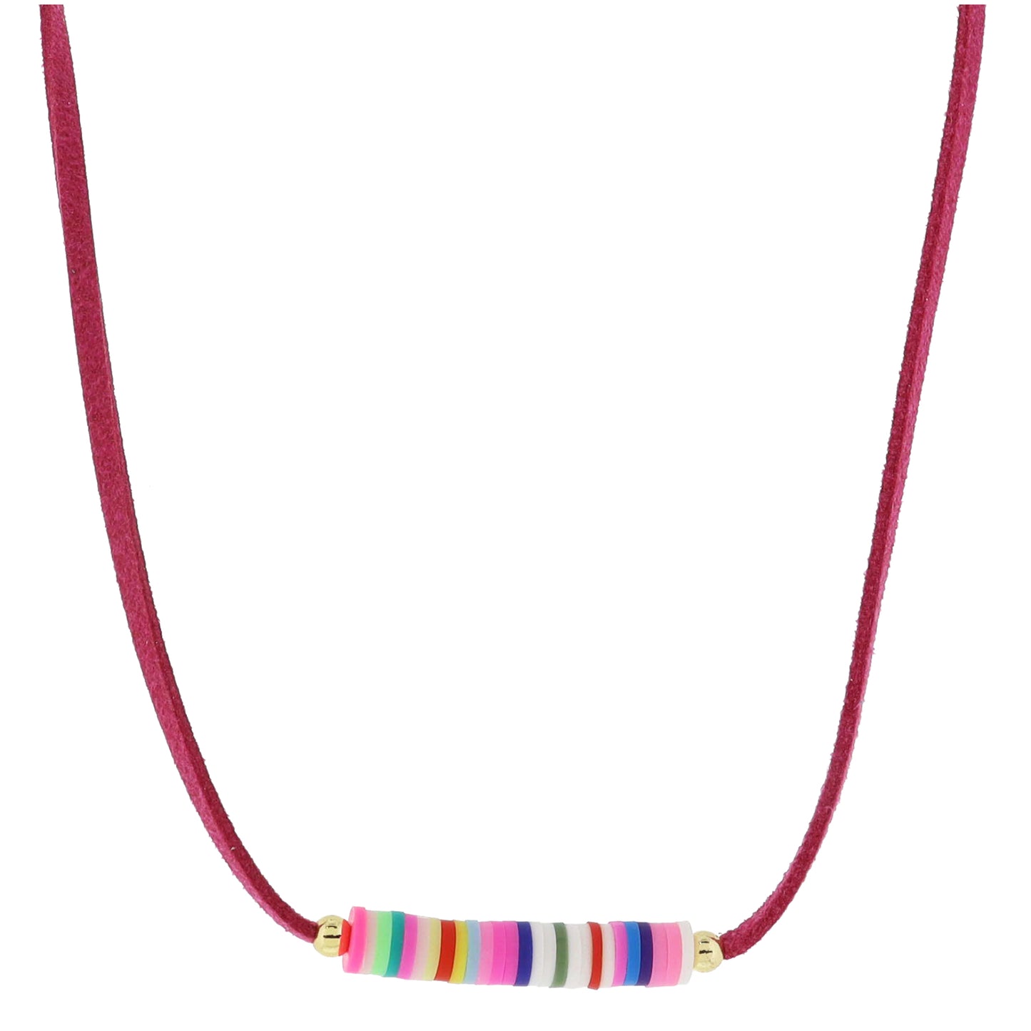 Kids Dark Pink Suede with Multi Rubber Sequin Portion Necklace, .25" Pendant
