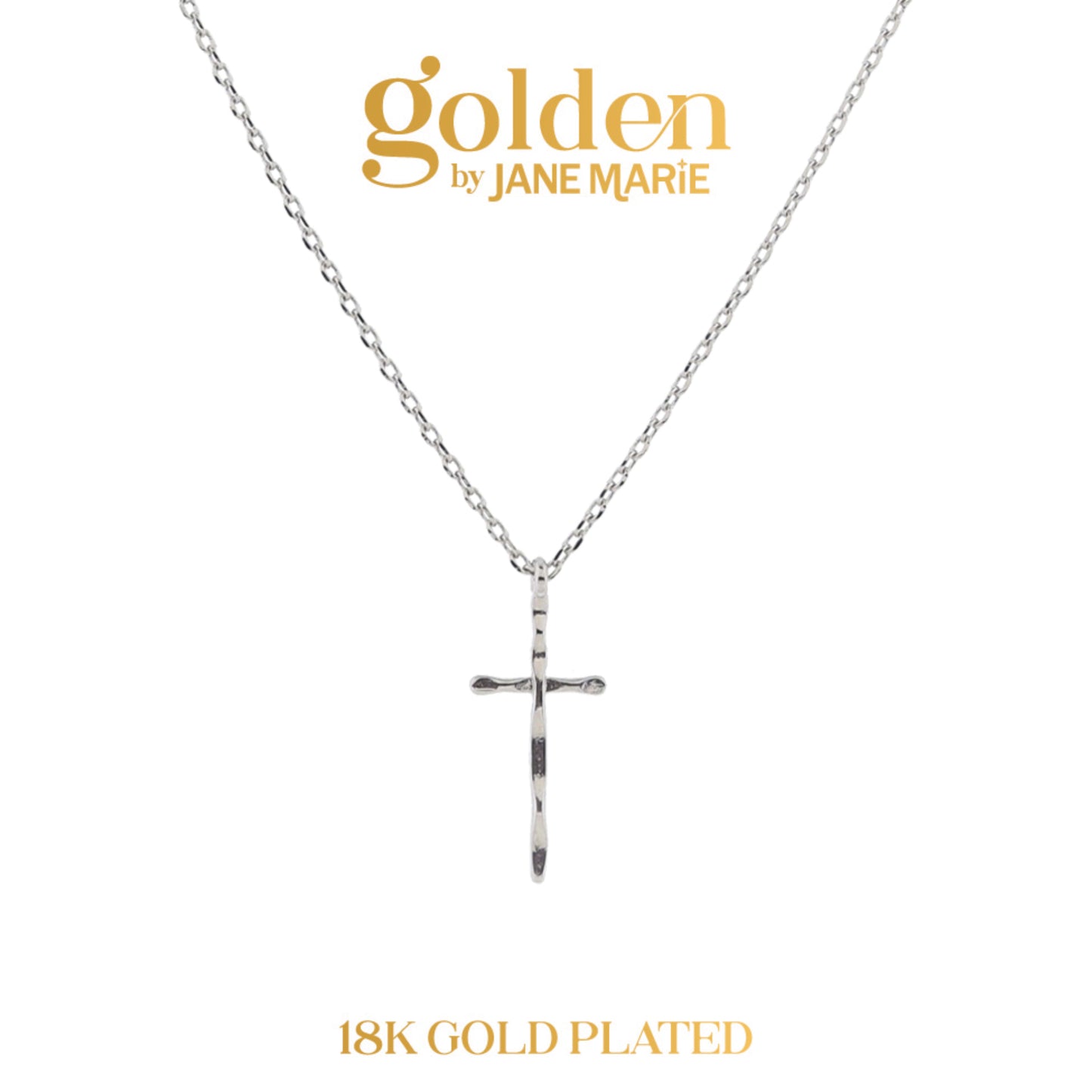 Golden Promise! 18K White Gold Plated Thin Hammered Cross Necklace