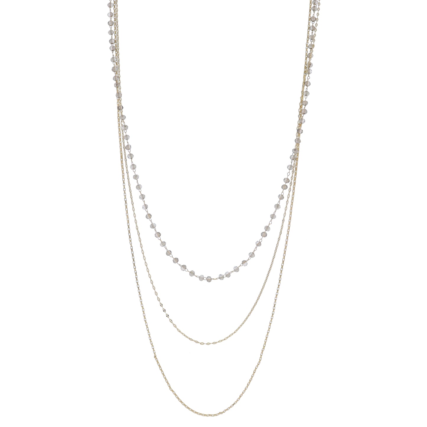 3 Strand Smokey Faceted Beaded Link, Gold Pressed Link Chain, Rectangle Box Chain Necklace, 3" Ext