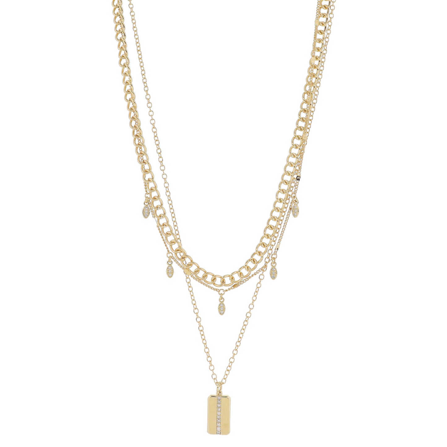 16", 16", 18" Set of 3, Curb Chain with Marquises, Curb Chain, Link with Rectangle Necklace, 3"Ext