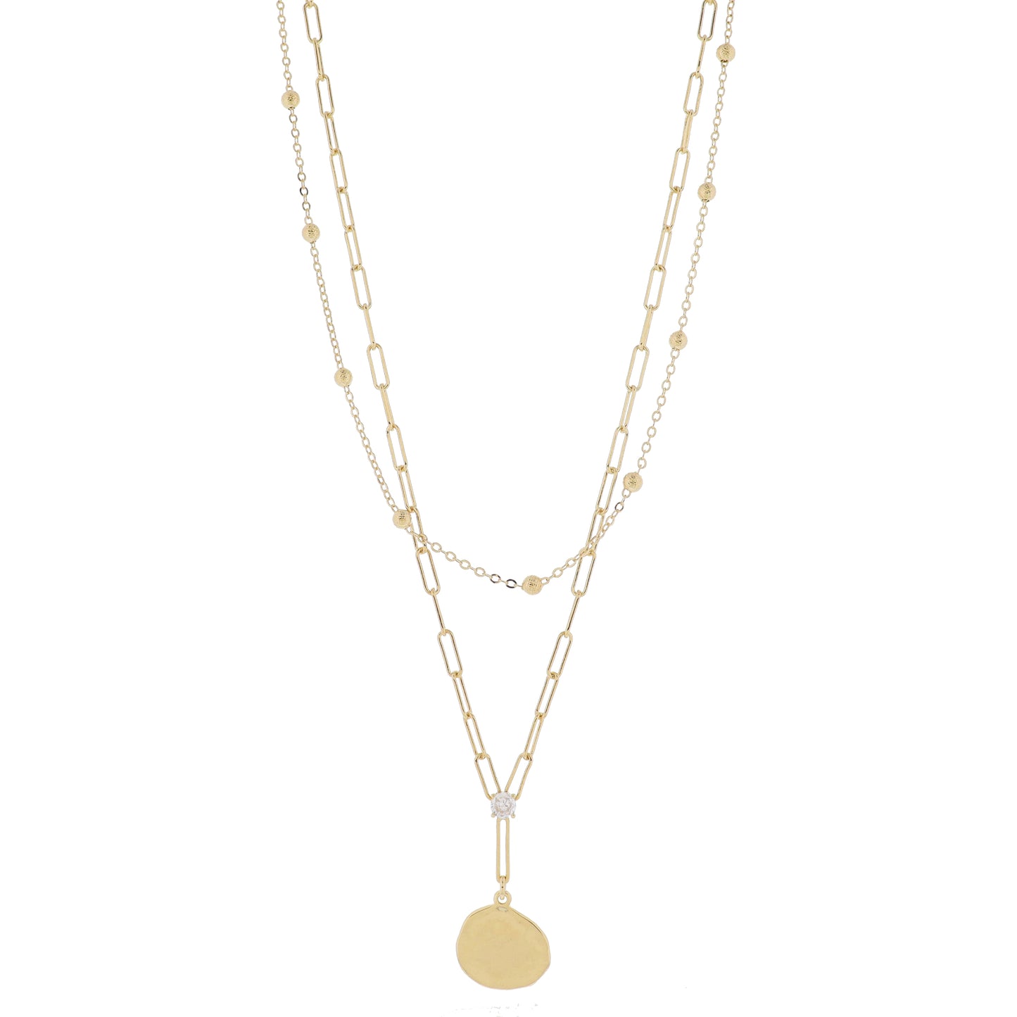 16", 18" Set of 2, Satellite Chain, Paperclip Chain with Crystal & Y-Drop & Disc Necklace, 3" Ext