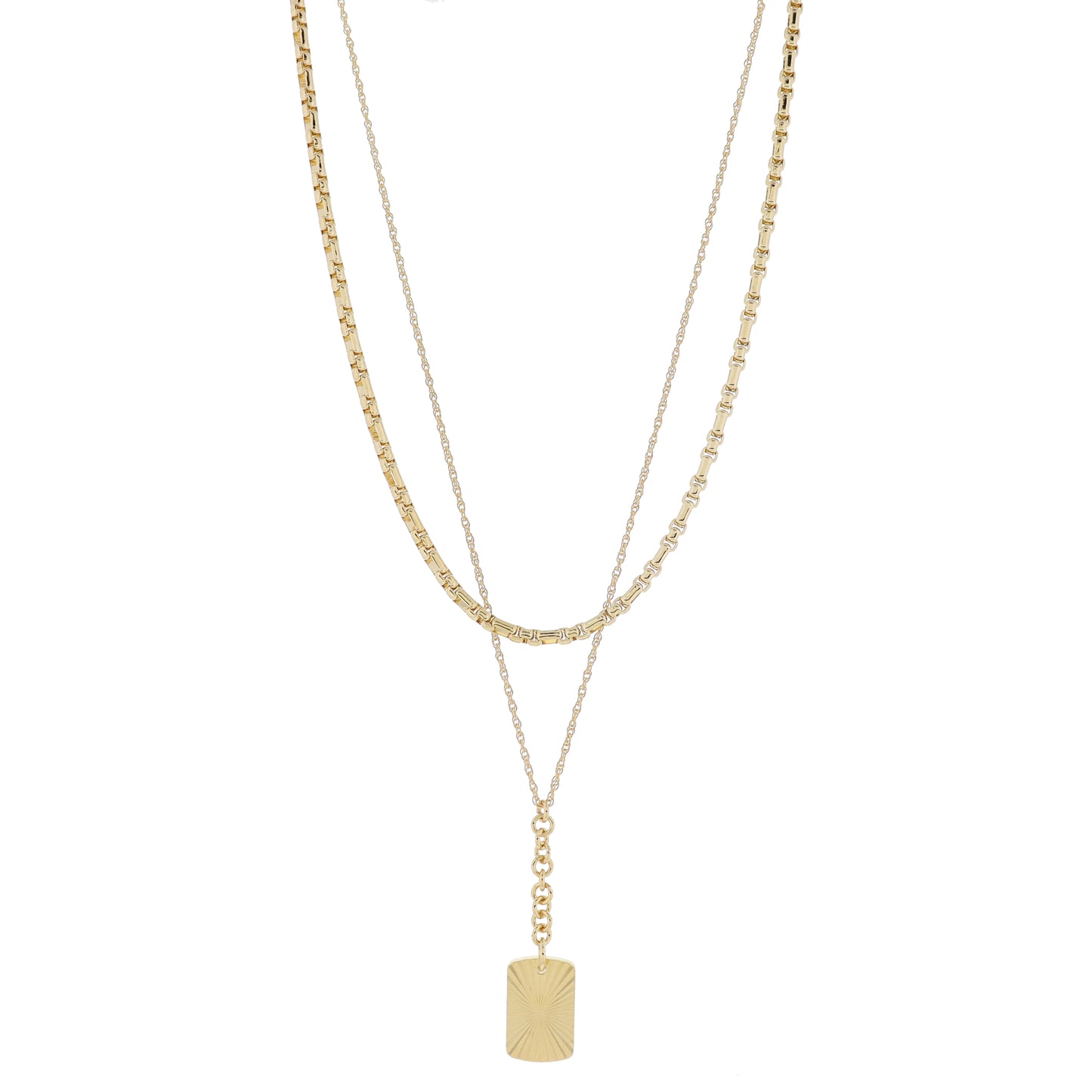 16", 18" Set of 2, Figaro Chain, Singapore Chain & Rolo Chain Y-Drop & Rectangle Necklace, 3" Ext