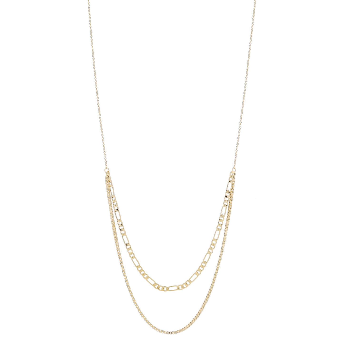 30" 2 Layer Figaro Chain and Box Chain Portion Necklace, 3" Ext