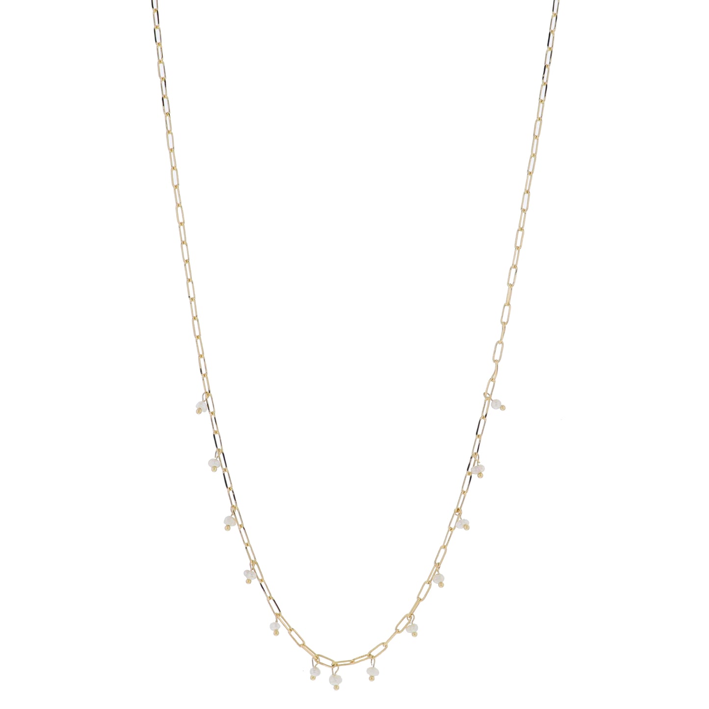 30" Mini Natural Pearl Dangles Necklace, 3" Ext