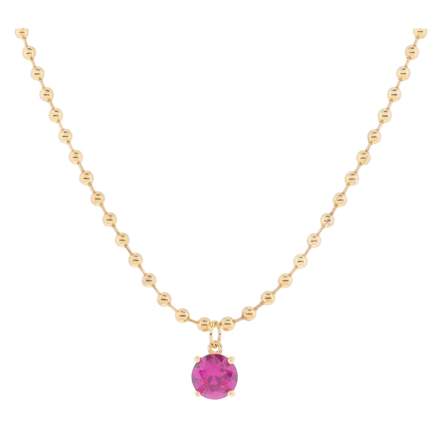 16" 18K Gold Plated Ball Chain with Hot Pink Crystal Necklace, 3" Ext