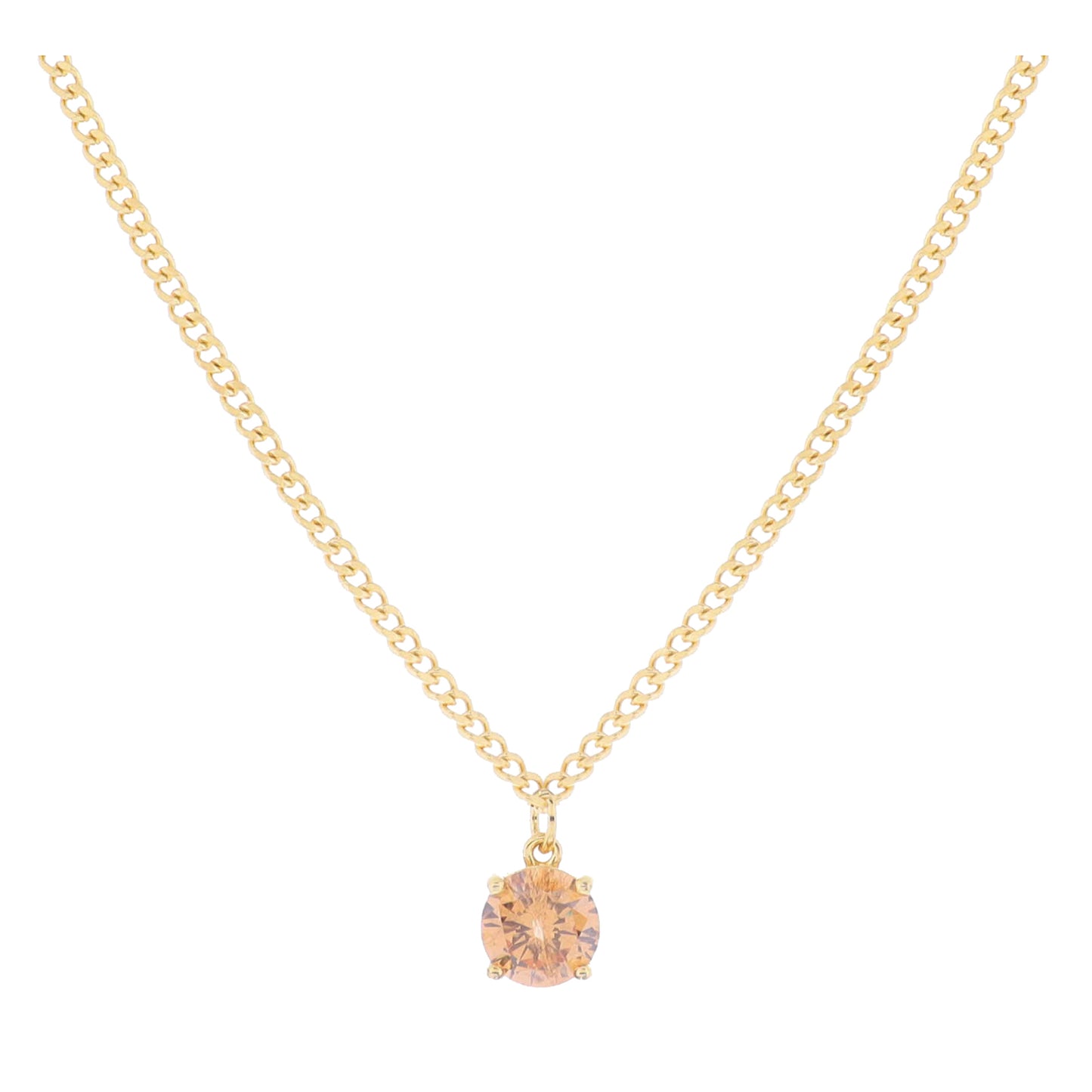 16" 18K Gold Plated Curb Chain with Champagne Crystal Necklace, 3" Ext