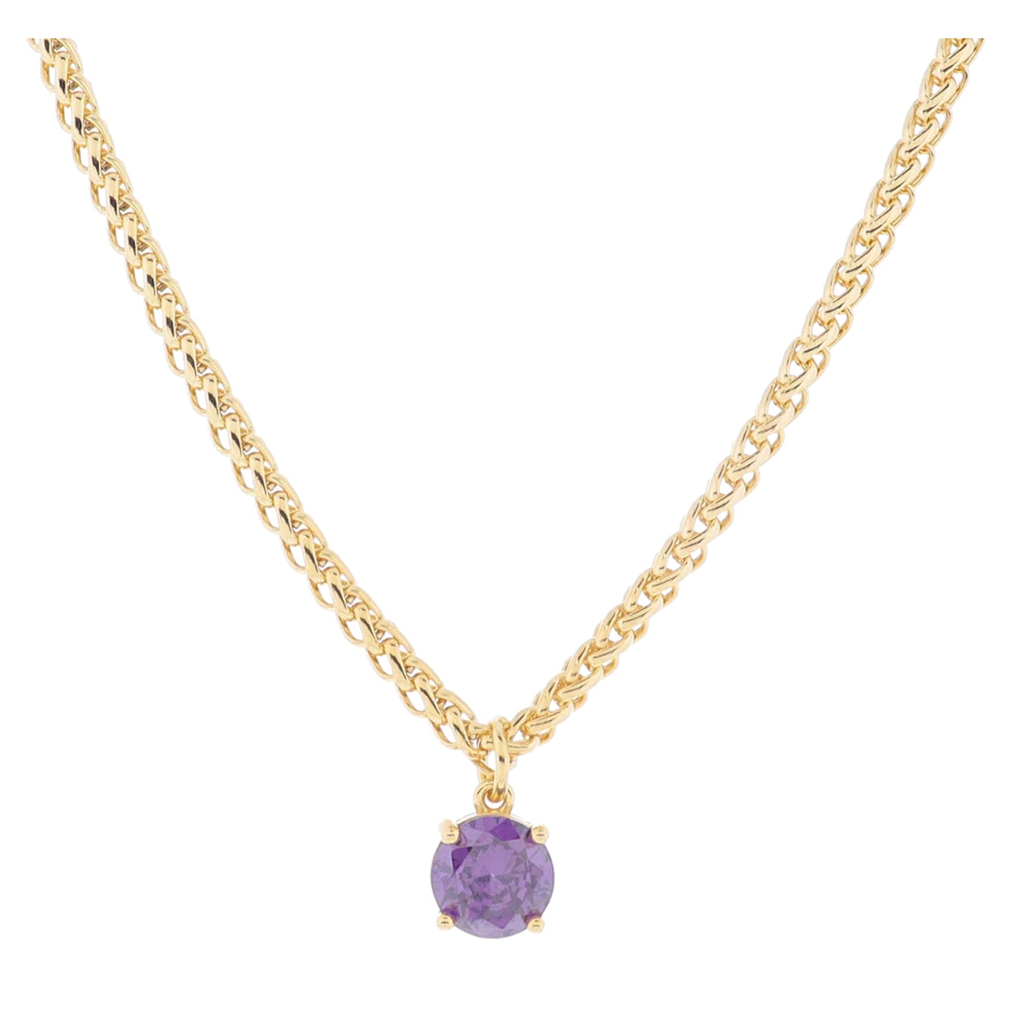 16" 18K Gold Plated Wheat Chain with Purple Crystal Necklace, 3" Ext