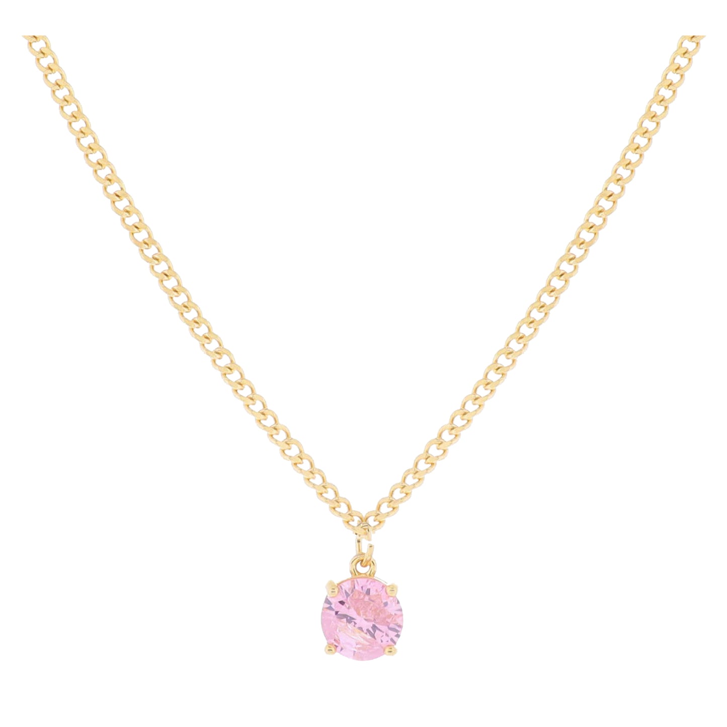 16" 18K Gold Plated Curb Chain with Pink Crystal Necklace, 3" Ext