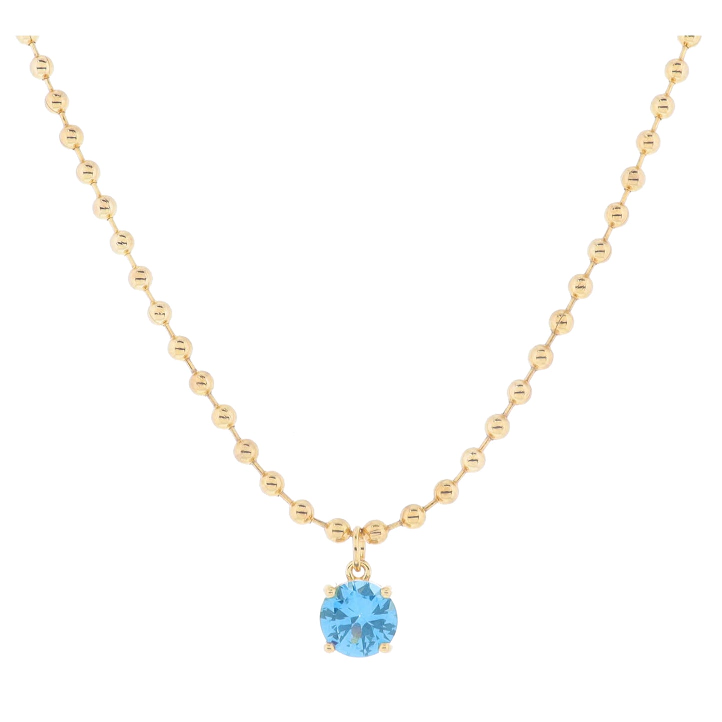 16" 18K Gold Plated Ball Chain with Blue Crystal Necklace, 3" Ext