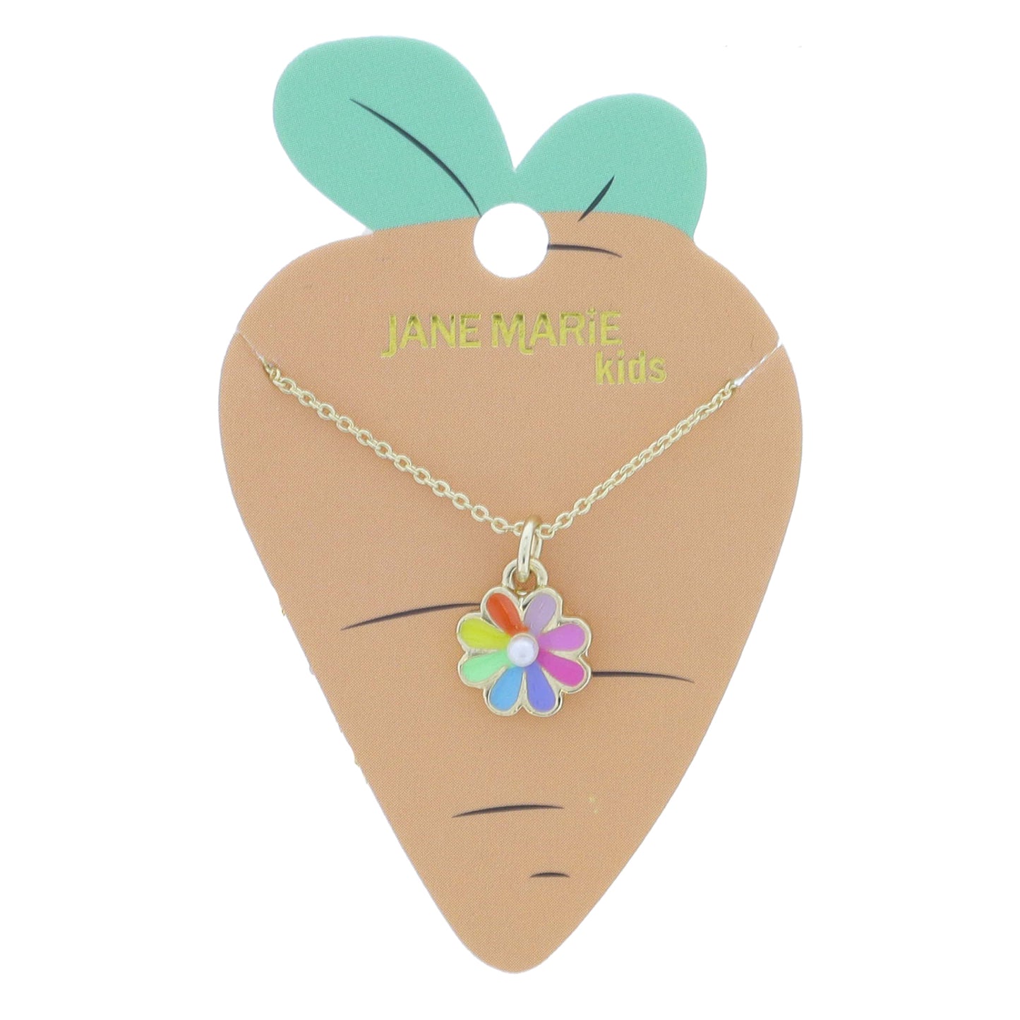 Kids 14" Multi Enamel Rainbow Flower with Mini Pearl Center Necklace, 3" Ext