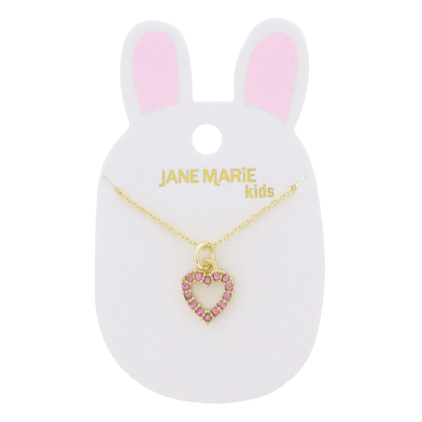 Kids 14" Pave Pink Crystal Open Heart Necklace, 3" Ext