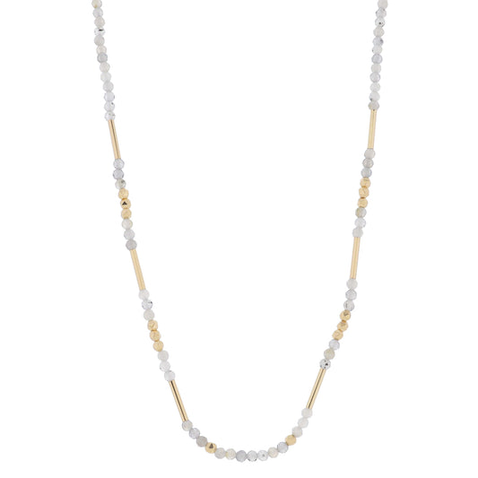 16" Kiwi Mini Faceted Stone Beaded with Gold Bead and Bar Accents Necklace, 3" Ext