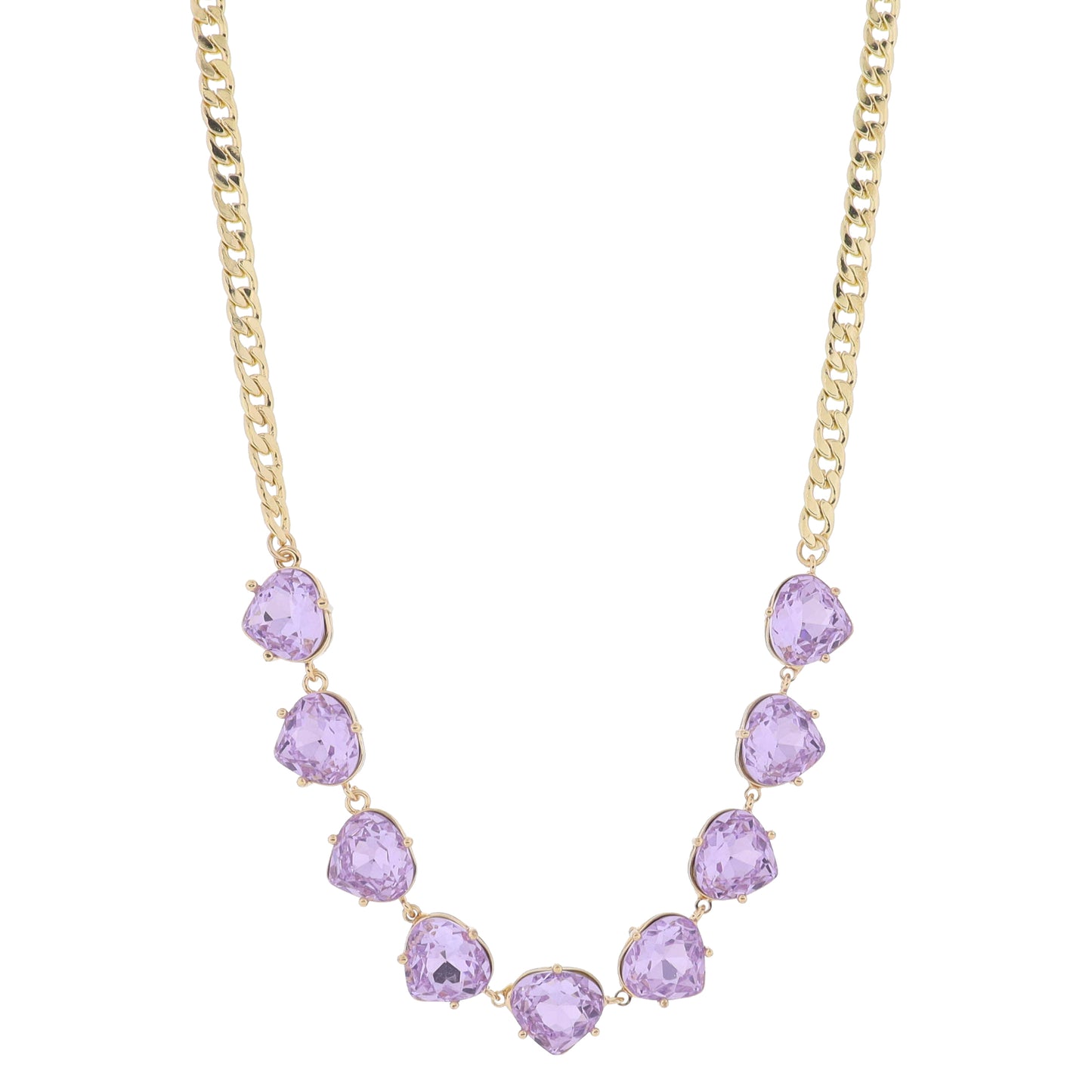 15" Lavender Crystal Portion on Gold Curb Chain Necklace, 3" Ext